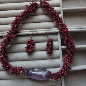 HDNY purple coral necklace & earrings set
